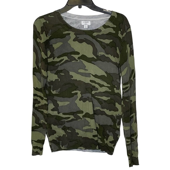 J. Crew Teddie Lightweight Sweater Size Small Camo Pattern Womens Worn Look - Picture 1 of 5